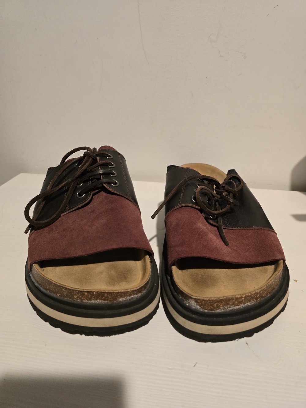 Zara Men’s Leather Burgundy and Black Lace-Up Slide Sandals